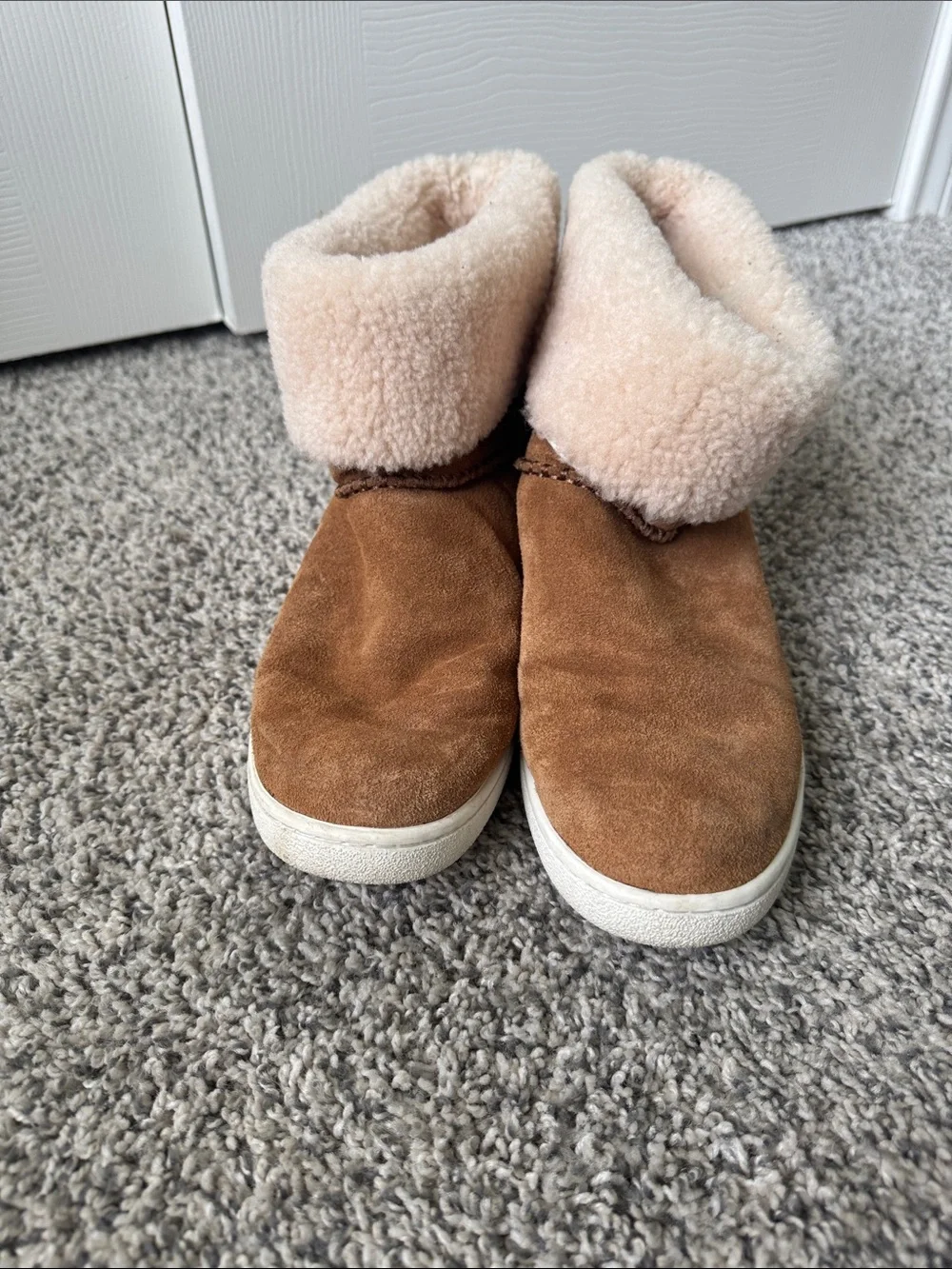 UGG Mika Chestnut Suede Shearling Cuff Ankle Boots